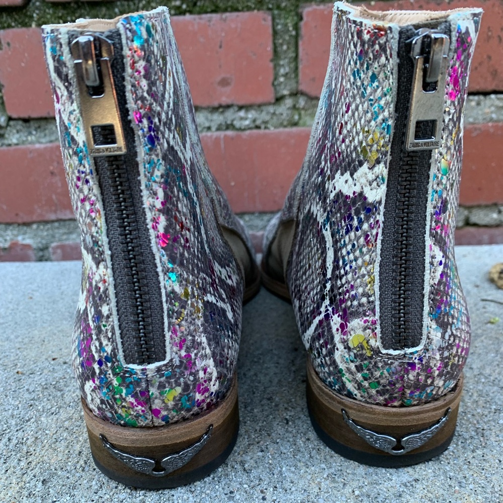 Multicolor Python Embossed Leather & Suede Ankle … - image 4